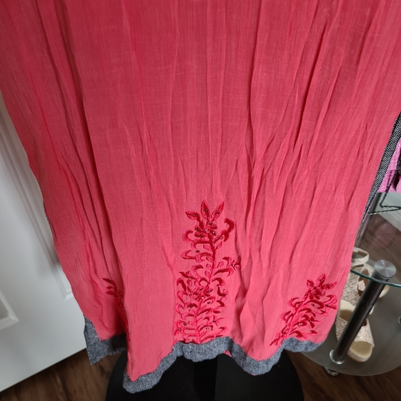 Embroidered Flower Large Pink Long Dress - Side Slits Pink Formal Dress - Picture 7 of 12